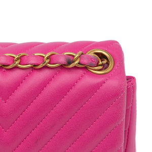 Chanel Mini Square Classic Lambskin Chevron Flap Pink