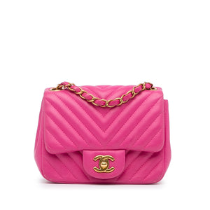 Chanel Mini Square Classic Lambskin Chevron Flap Pink