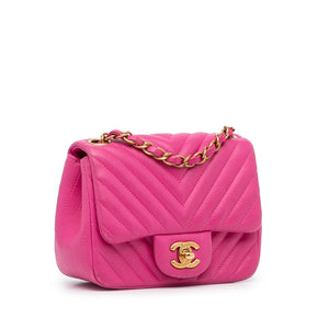 Chanel Mini Square Classic Lambskin Chevron Flap Pink