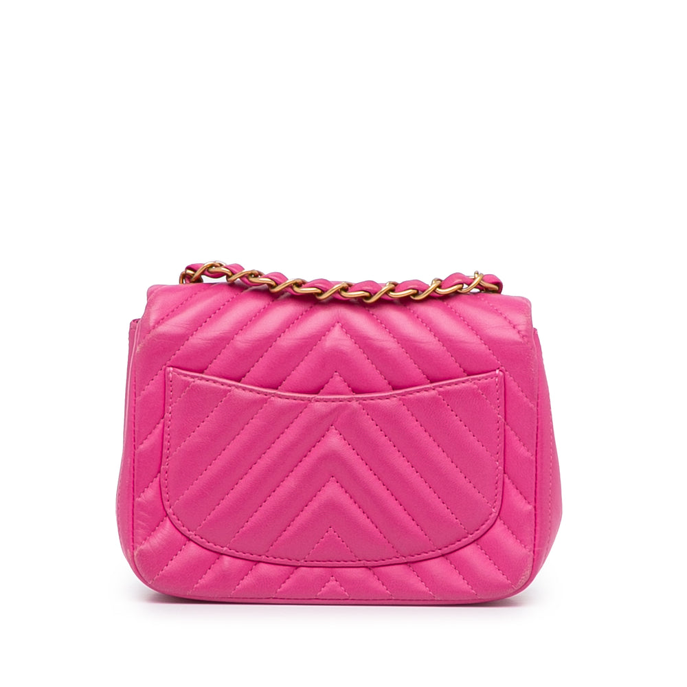 Chanel Mini Square Classic Lambskin Chevron Flap Pink