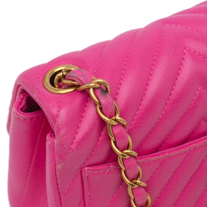 Chanel Mini Square Classic Lambskin Chevron Flap Pink