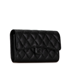 Chanel CC Quilted Lambskin Flap Continental Wallet Black