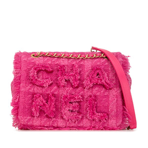 Chanel Wool Tweed Giant Logo Flap Pink