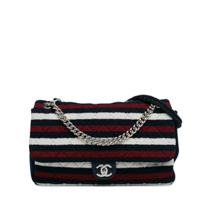 Chanel Maxi Multicolor Stripe Jersey Rope Flap Multi