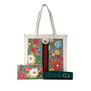 Gucci GG Supreme Flora Ophidia Tote White