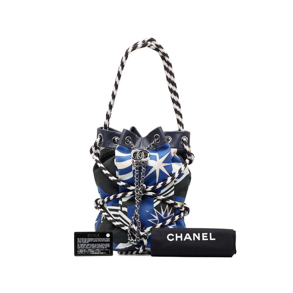 Chanel Cotton Drawstring Bag Blue