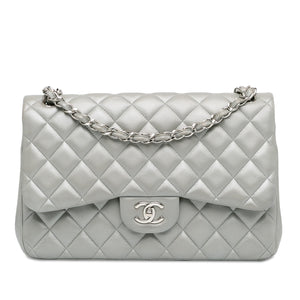 Chanel Jumbo Classic Lambskin Double Flap Silver