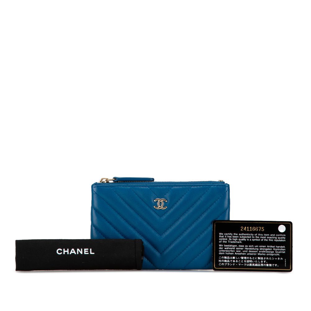 Chanel Chevron Lambskin O Case Pouch Blue