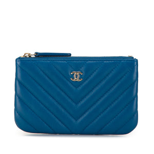 Chanel Chevron Lambskin O Case Pouch Blue