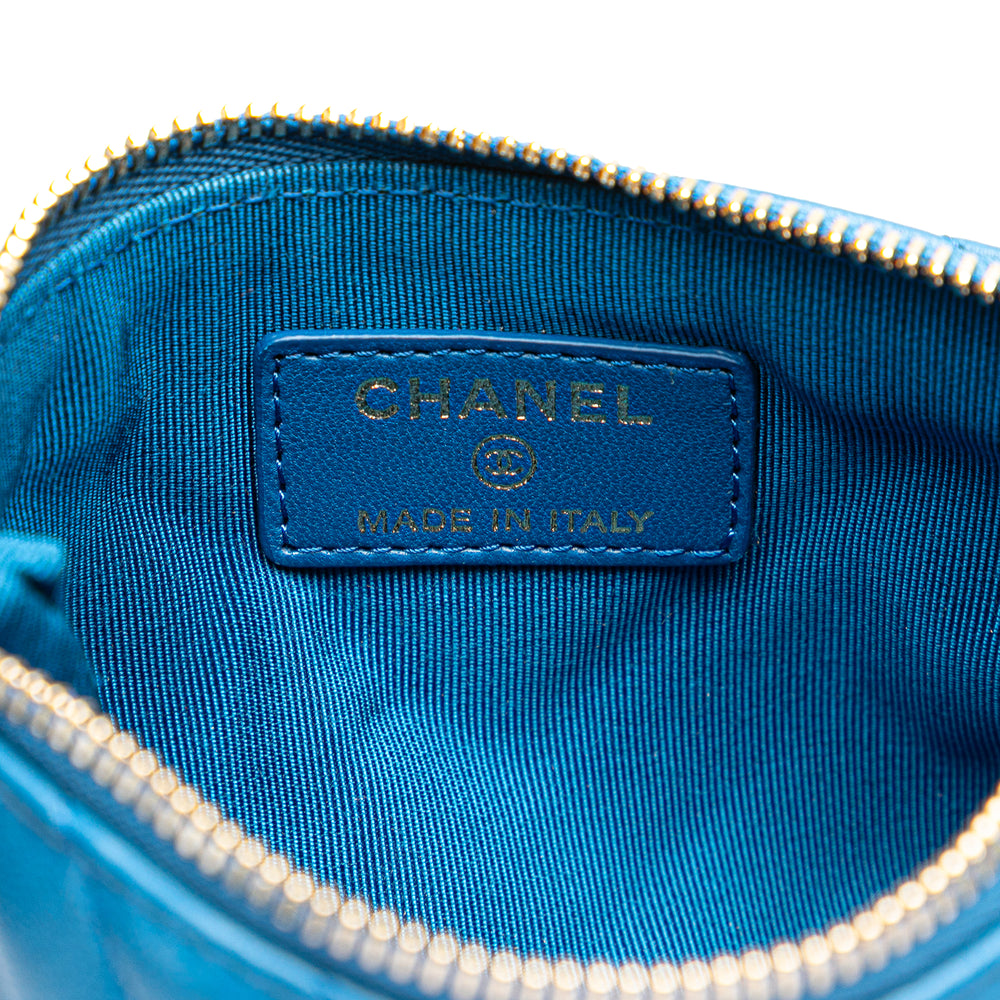 Chanel Chevron Lambskin O Case Pouch Blue