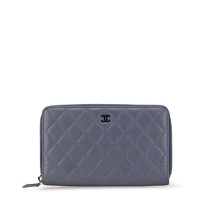 Chanel CC Quilted Lambskin Zip Around Wallet Purple