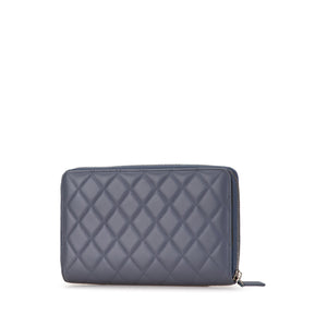 Chanel CC Quilted Lambskin Zip Around Wallet Purple