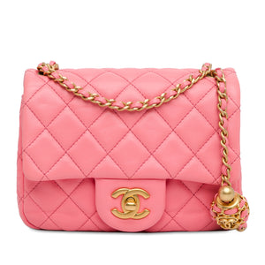 Chanel Mini Square Classic Lambskin Pearl Crush Flap Pink