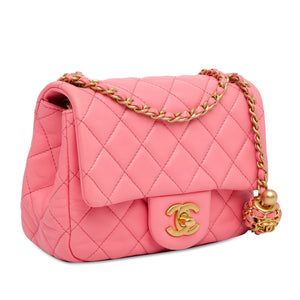 Chanel Mini Square Classic Lambskin Pearl Crush Flap Pink