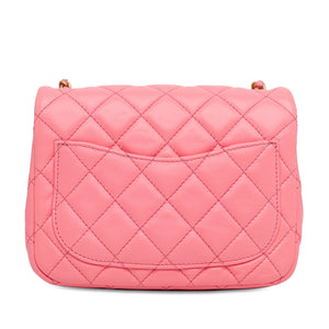 Chanel Mini Square Classic Lambskin Pearl Crush Flap Pink