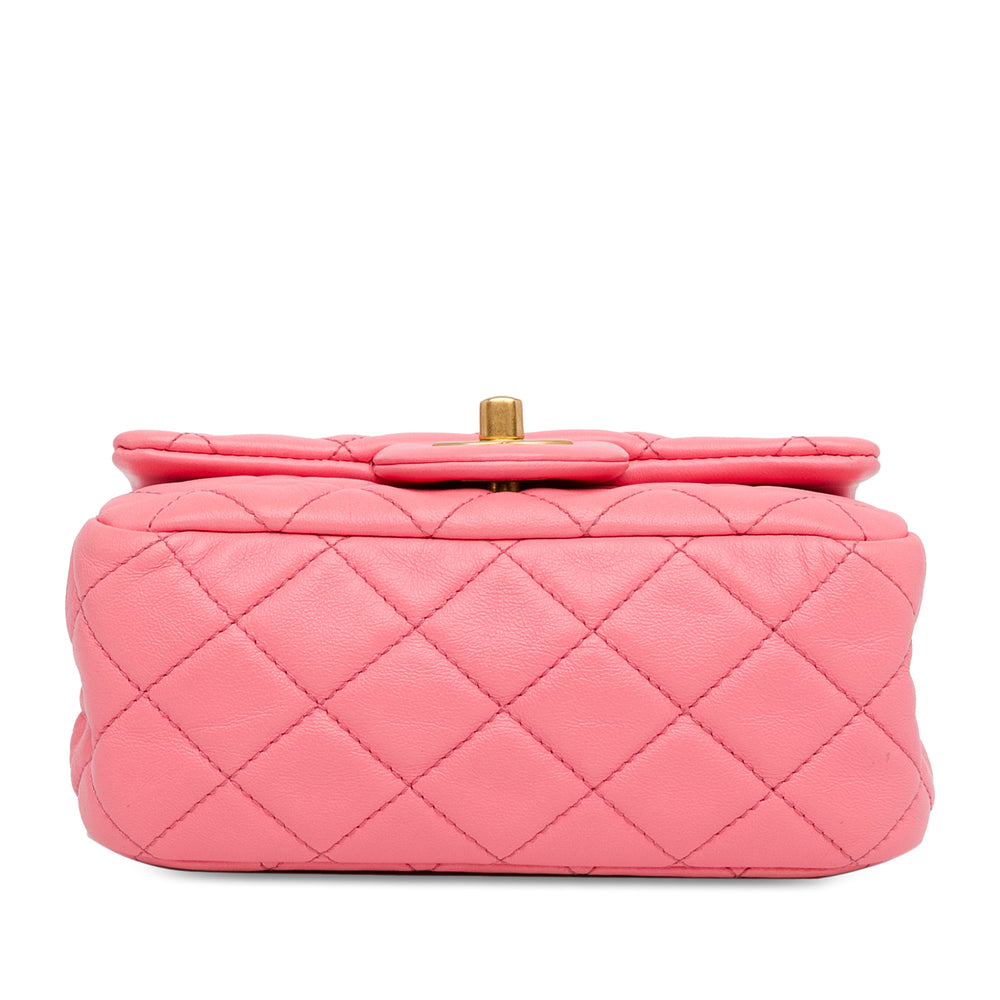 Chanel Mini Square Classic Lambskin Pearl Crush Flap Pink