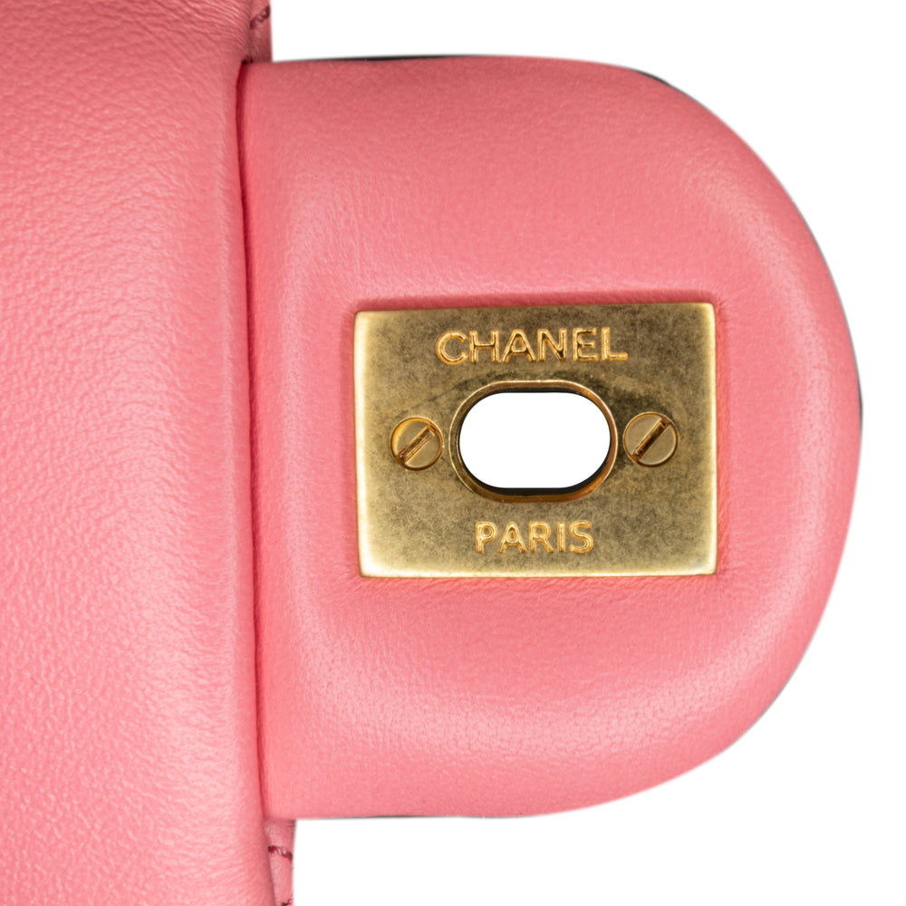 Chanel Mini Square Classic Lambskin Pearl Crush Flap Pink