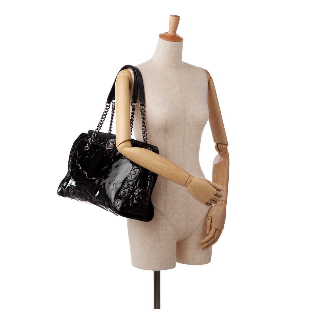 Chanel Patent Boy Reverso Shopping Tote Black