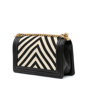 Chanel Medium Braided Chevron Cotton and Lambskin Boy Flap Black