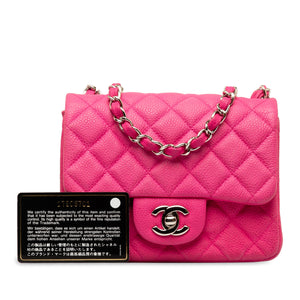 Chanel Mini Square Classic Caviar Single Flap Pink