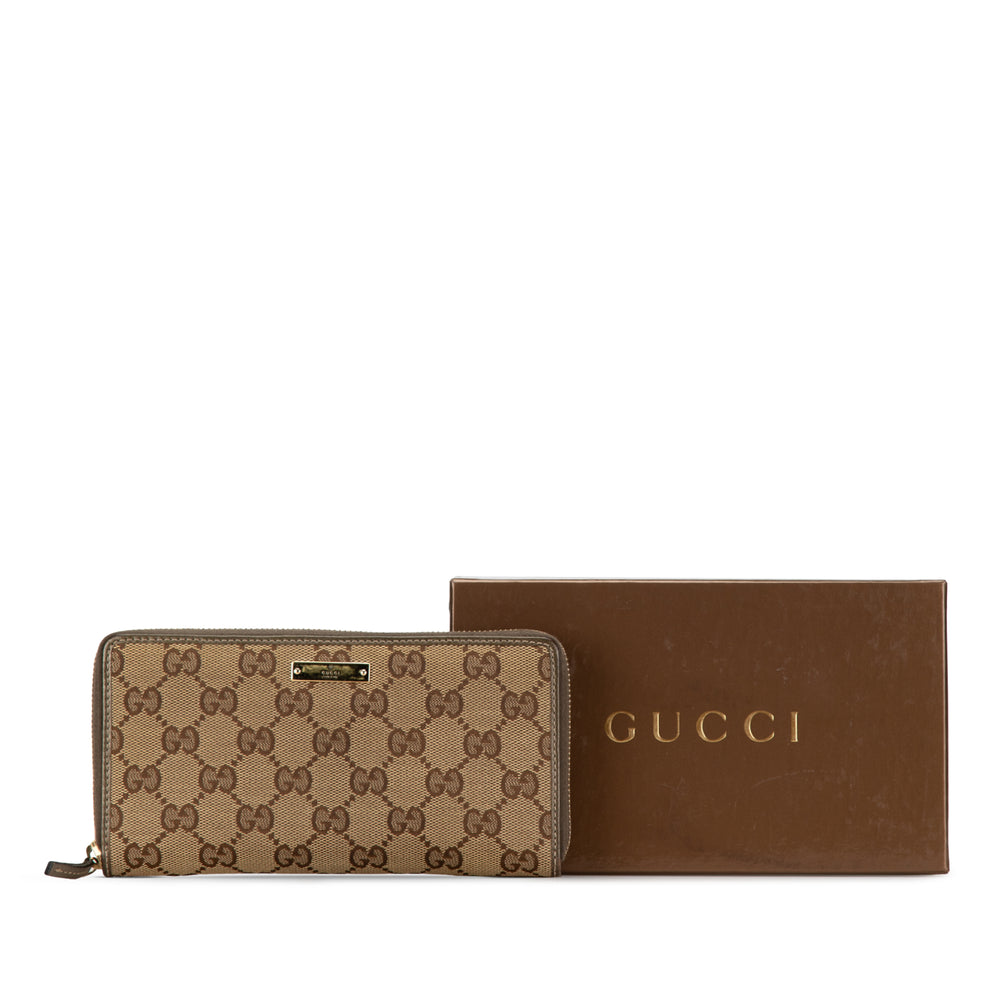 Gucci GG Canvas Zip Around Long Wallet Brown