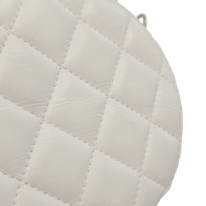 Chanel Quilted Lambskin Pearl Crush Round Clutch with Chain White