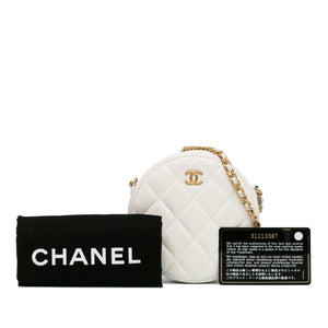 Chanel Quilted Lambskin Pearl Crush Round Clutch with Chain White