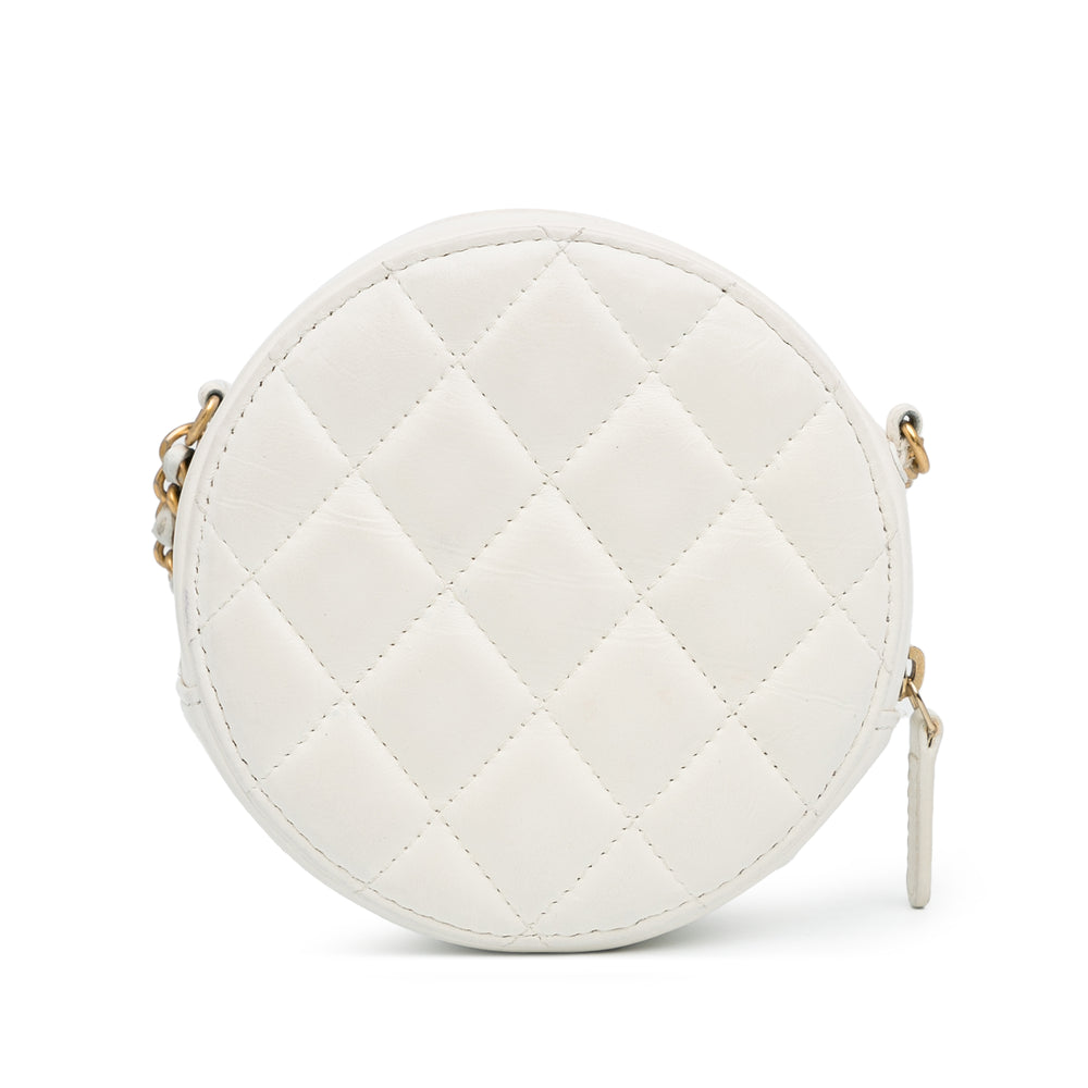 Chanel Quilted Lambskin Pearl Crush Round Clutch with Chain White