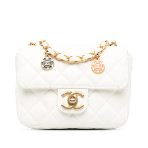 Chanel Mini Square Classic Lambskin Casino Royale Charms Single Flap White