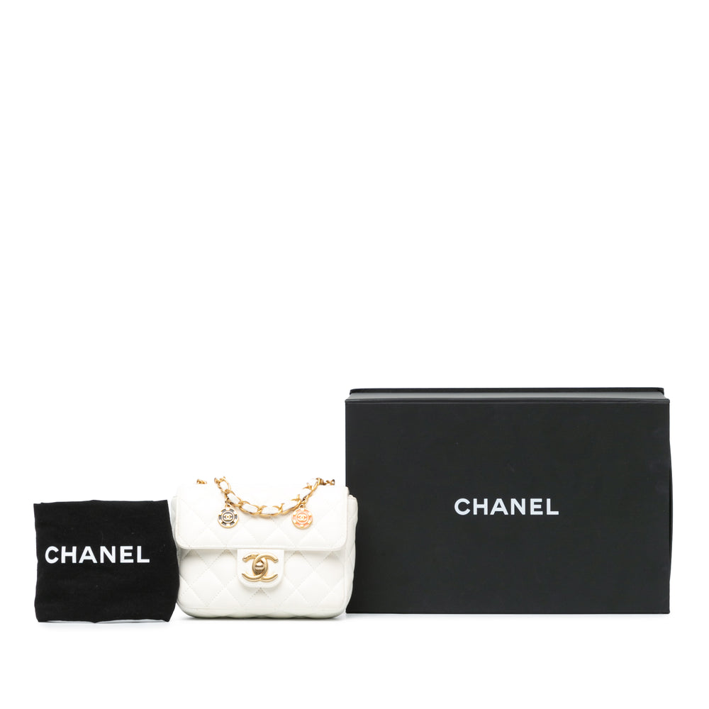 Chanel Mini Square Classic Lambskin Casino Royale Charms Single Flap White