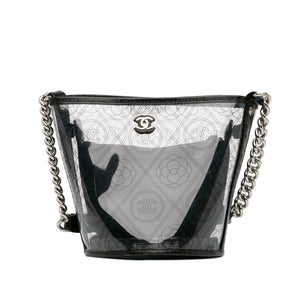 Chanel Crumpled Calfskin PVC Camellia Bucket Black