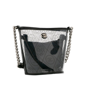 Chanel Crumpled Calfskin PVC Camellia Bucket Black