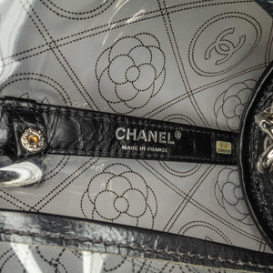 Chanel Crumpled Calfskin PVC Camellia Bucket Black