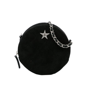 Chanel Suede Cocostellar Round Clutch on Chain Black