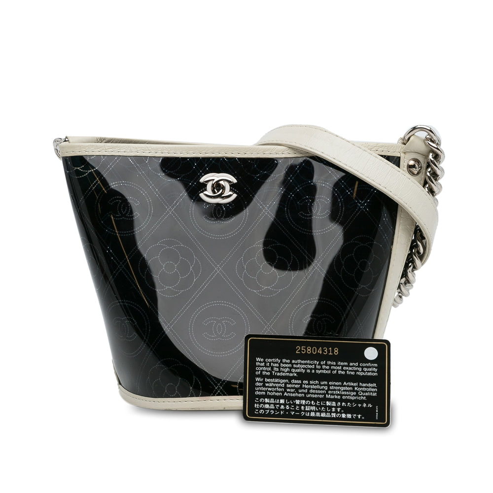 Chanel Crumpled Calfskin PVC Camellia Bucket Black