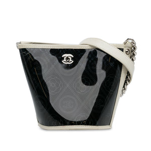 Chanel Crumpled Calfskin PVC Camellia Bucket Black