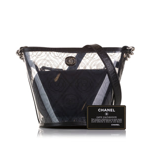 Chanel Crumpled Calfskin PVC Camellia Bucket Black