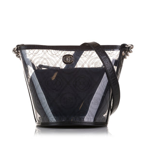 Chanel Crumpled Calfskin PVC Camellia Bucket Black