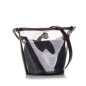 Chanel Crumpled Calfskin PVC Camellia Bucket Black