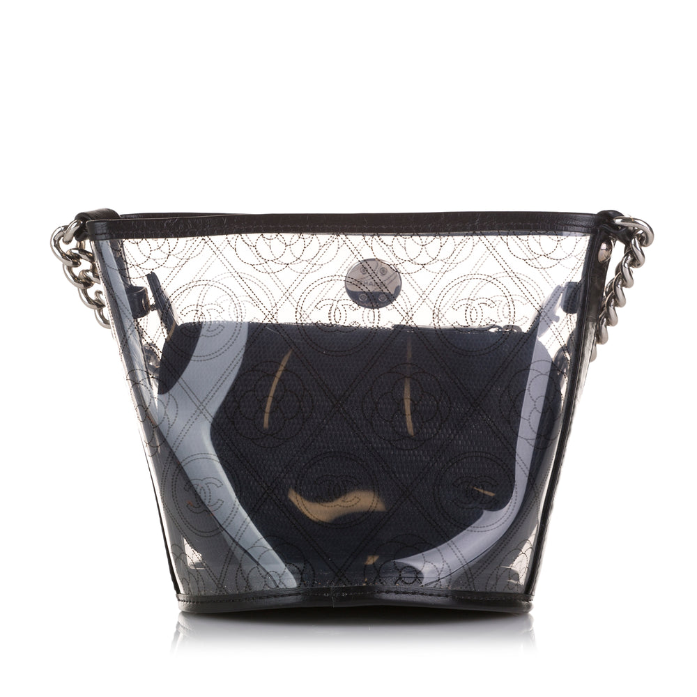 Chanel Crumpled Calfskin PVC Camellia Bucket Black