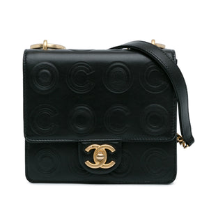 Chanel Mini Square Coco Embossed Calfskin Flap Black