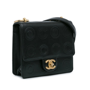 Chanel Mini Square Coco Embossed Calfskin Flap Black