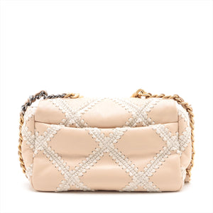 Chanel CHANEL 19 Leather Chain Shoulder Bag Wild Stitch White x pink Gold x Silver Metal Fittings 30887581 AS1160