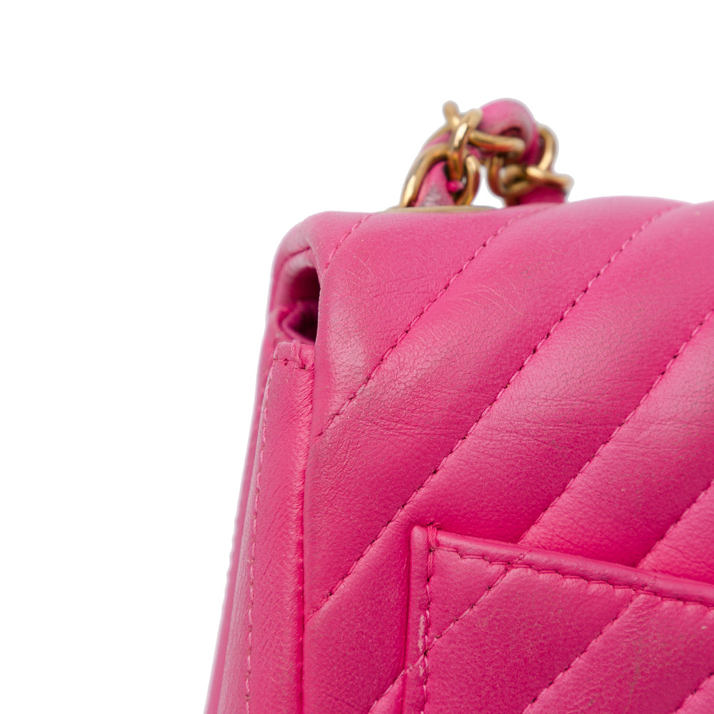 Chanel Mini Square Classic Lambskin Chevron Flap Pink