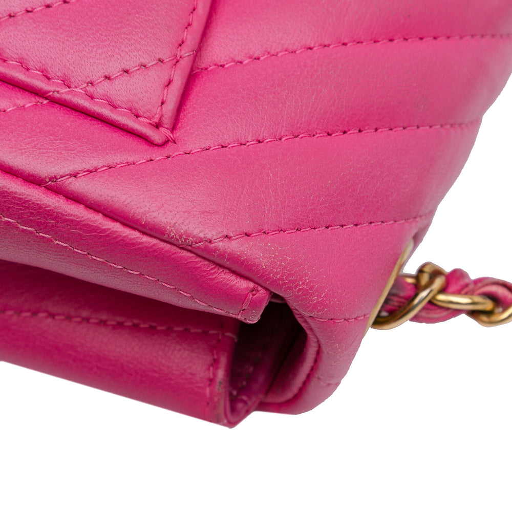 Chanel Mini Square Classic Lambskin Chevron Flap Pink