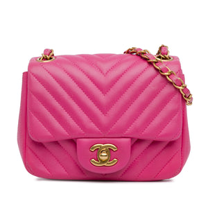 Chanel Mini Square Classic Lambskin Chevron Flap Pink