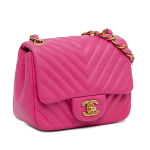 Chanel Mini Square Classic Lambskin Chevron Flap Pink