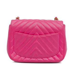 Chanel Mini Square Classic Lambskin Chevron Flap Pink