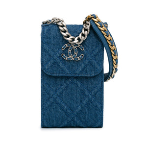 Chanel Denim 19 Phone Holder with Chain Blue