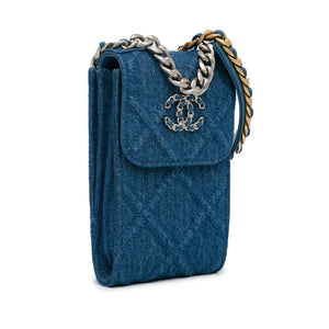 Chanel Denim 19 Phone Holder with Chain Blue